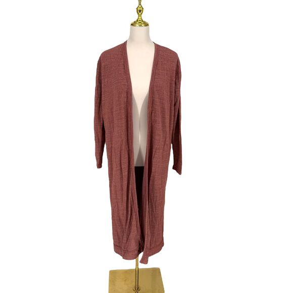 Free People Beach Bi-Coastal Pink Duster Cardigan Sz M Open Front Long Pockets - Picture 2 of 14